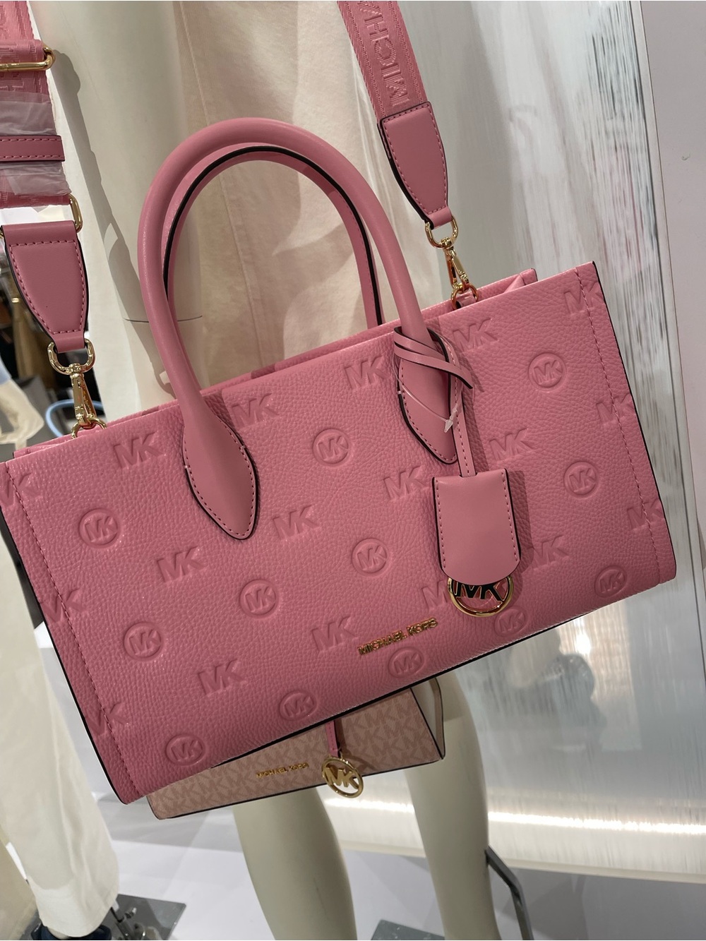 Michael Kors Mirella Med Logo Debossed Satchel Shoulder Tote Handbag Crossbody - Picture 8 of 16
